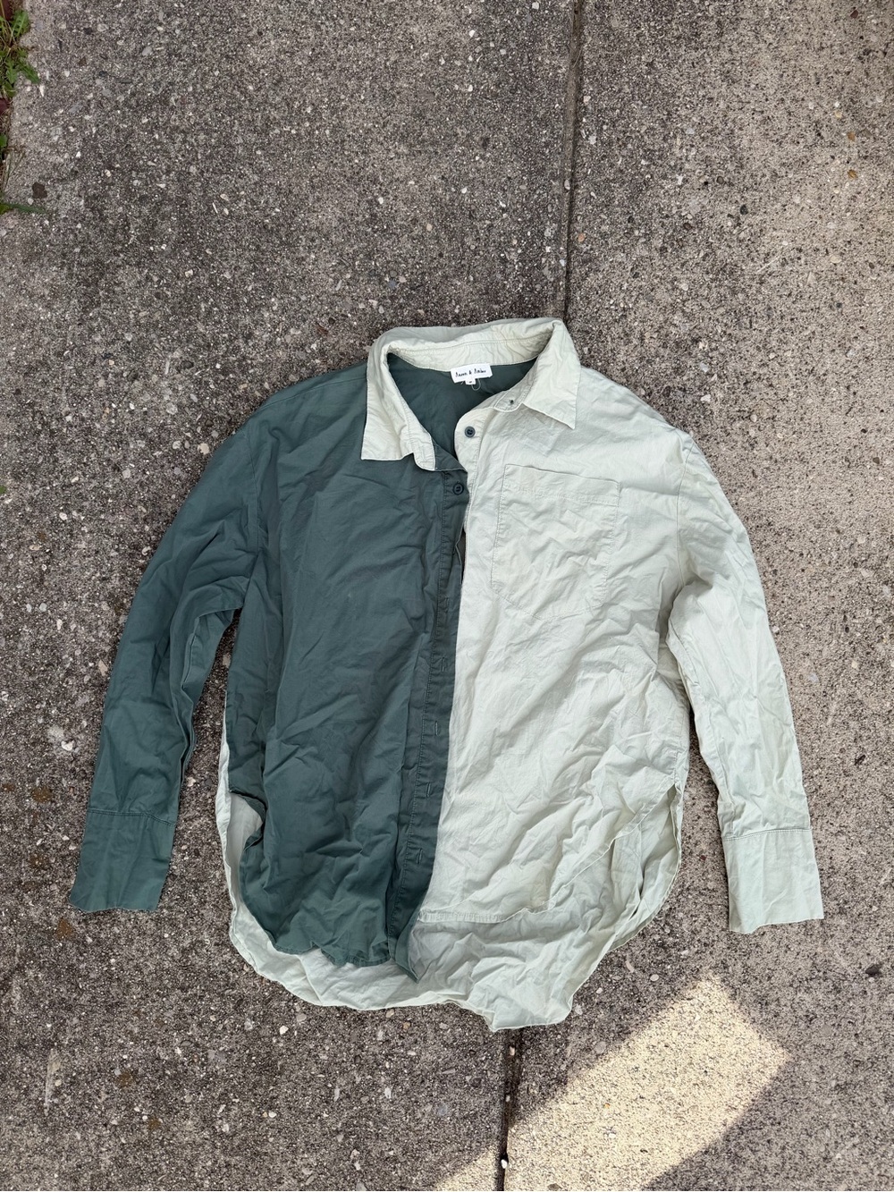Two-Tone Green Button-Down Shirt — Split Dark Sage & Light Sage